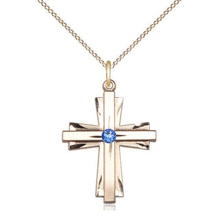 14kt Gold Filled Cross Pendant with 3mm Sapphire Swarovski Necklace