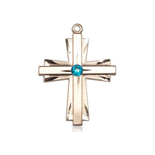 14kt Gold Cross Medal with a 3mm Zircon Swarovski stone