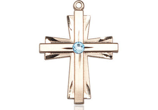14kt Gold Cross Medal with a 3mm Aqua Swarovski stone