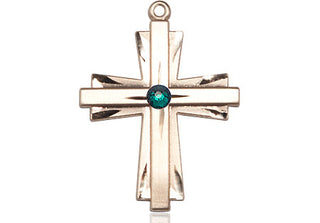 14kt Gold Cross Medal with a 3mm Emerald Swarovski stone