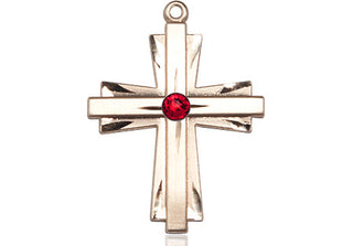 14kt Gold Cross Medal with a 3mm Ruby Swarovski stone