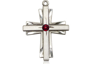 Sterling Silver Cross Pendant with a 3mm Garnet Swarovski stone on an 18-inch Sterling Silver Light Curb Chain