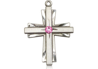 Sterling Silver Cross Pendant with a 3mm Rose Swarovski stone on an 18-inch Sterling Silver Light Curb Chain