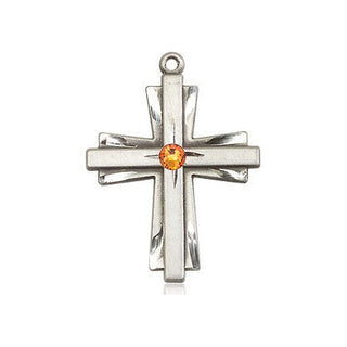 Sterling Silver Cross Pendant with a 3mm Topaz Swarovski stone on an 18-inch Sterling Silver Light Curb Chain