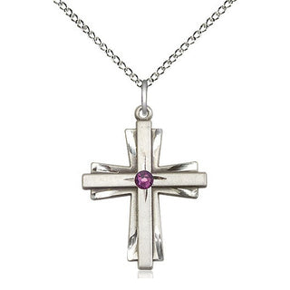 Sterling Silver Cross Pendant with 3mm Amethyst Swarovski stone Necklace