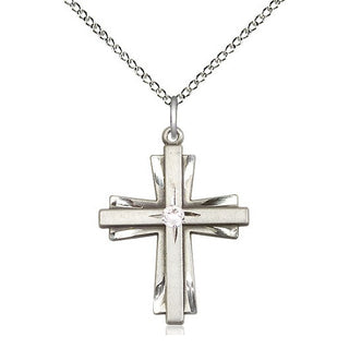Sterling Silver Cross Pendant with 3mm Crystal Swarovski stone Necklace