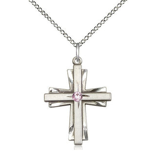 Sterling Silver Cross Pendant with 3mm Light Amethyst Swarovski stone Necklace