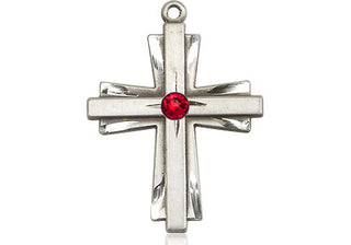 Sterling Silver Cross Pendant with a 3mm Ruby Swarovski stone on an 18-inch Sterling Silver Light Curb Chain