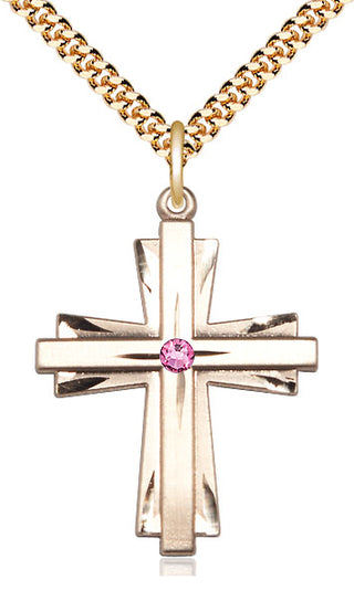 14kt Gold Filled Cross Pendant with 3mm Rose Swarovski Necklace