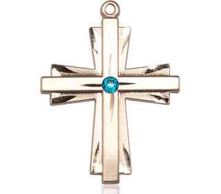 14kt Gold Filled Cross Pendant with a 3mm Zircon Swarovski stone on an 24-inch Gold Plate Heavy Curb Chain