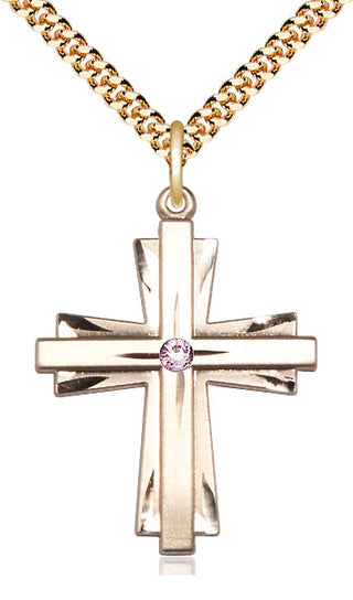 14kt Gold Filled Cross Pendant with 3mm Light Amethyst Swarovski Necklace