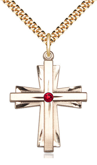 14kt Gold Filled Cross Pendant with 3mm Ruby Swarovski Necklace