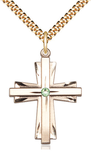 14kt Gold Filled Cross Pendant with 3mm Peridot Swarovski Necklace