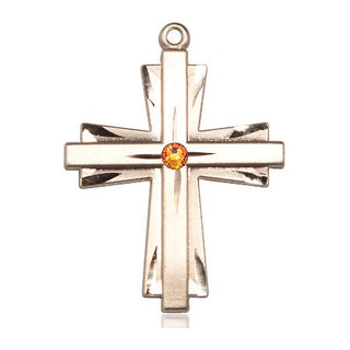 14kt Gold Cross Medal with a 3mm Topaz Swarovski stone