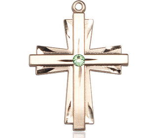 14kt Gold Cross Medal with a 3mm Peridot Swarovski stone