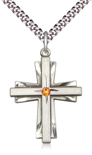 Sterling Silver Cross Pendant with 3mm Topaz Swarovski Necklace