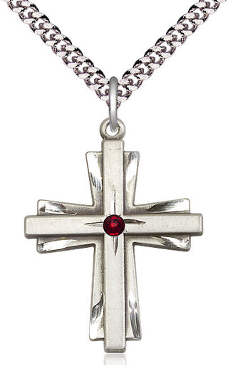 Sterling Silver Cross Pendant with 3mm Garnet Swarovski Necklace