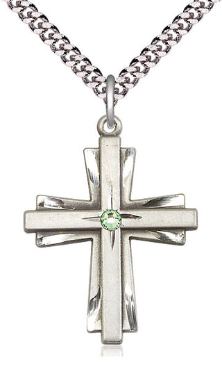 Sterling Silver Cross Pendant with 3mm Peridot Swarovski Necklace