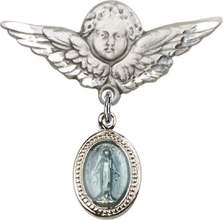 Sterling Silver Large Angel w/Wings Miraculous Baby Badge
