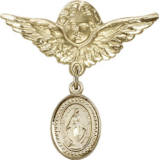 14kt Gold Large Angel w/Wings Miraculous Baby Badge