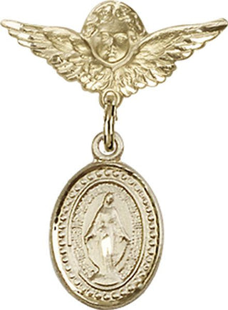 14kt Gold Small Angel w/Wings Miraculous Baby Badge