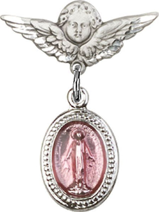 Sterling Silver Small Angel w/Wings Miraculous Baby Badge