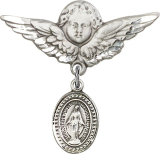 Sterling Silver Large Angel w/Wings Miraculous Baby Badge