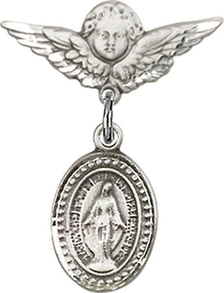 Sterling Silver Small Angel w/Wings Miraculous Baby Badge