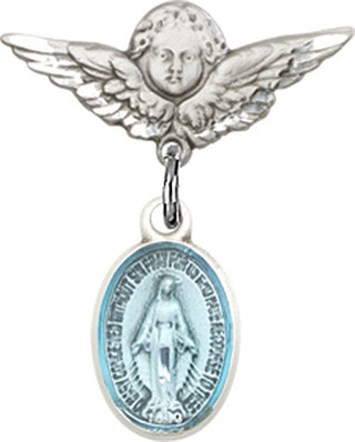 Sterling Silver Small Angel w/Wings Miraculous Baby Badge