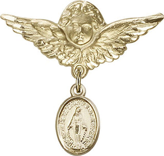 14kt Gold Large Angel w/Wings Miraculous Baby Badge
