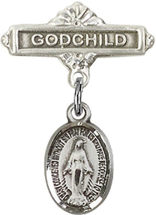 Sterling Silver Godchild Miraculous Baby Badge