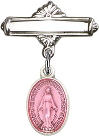 Sterling Silver Polished Badge Pin Miraculous Baby Badge