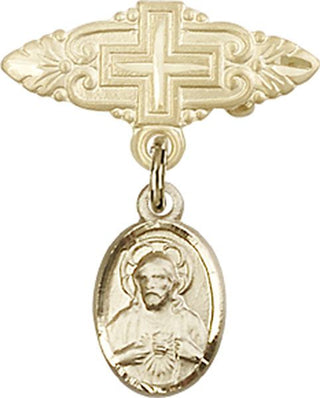 14kt Gold Badge Pin With Cross Scapular Baby Badge