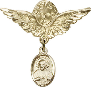14kt Gold Large Angel w/Wings Scapular Baby Badge
