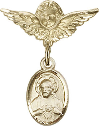 14kt Gold Small Angel w/Wings Scapular Baby Badge