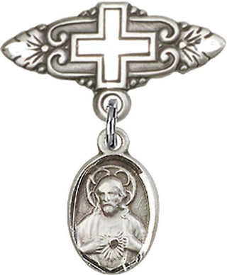 Sterling Silver Badge Pin With Cross Scapular Baby Badge
