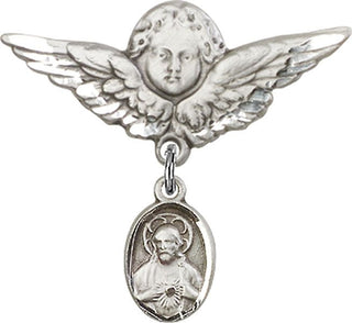 Sterling Silver Large Angel w/Wings Scapular Baby Badge