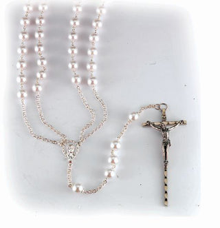 Silver Wedding Lasso Rosary 8 MM Imit. Pearl Beads