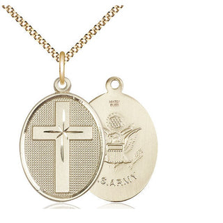 14kt Gold Filled Cross Army Medal Catholic Jewelry