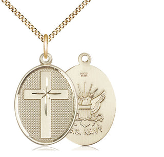 14kt Gold Filled Cross Navy Medal Catholic Jewelry