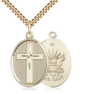 14kt Gold Filled Cross Navy Medal Catholic Jewelry