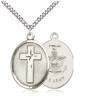 Sterling Silver Cross Army Medal Catholic Jewelry