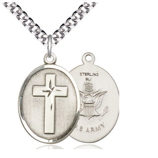 Sterling Silver Cross Army Medal Catholic Jewelry