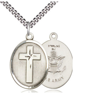 Sterling Silver Cross Army Medal Catholic Jewelry