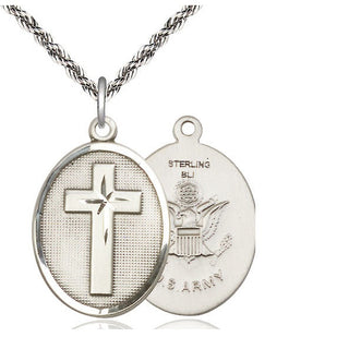 Sterling Silver Cross Army Medal Catholic Jewelry