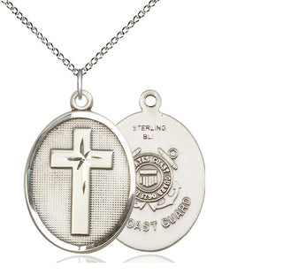 Sterling Silver Cross Coast Guard Medal Catholic Jewelry