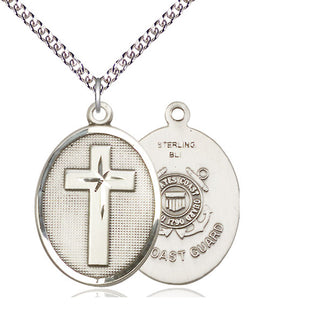 Sterling Silver Cross Coast Guard Medal Catholic Jewelry