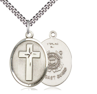 Sterling Silver Cross Coast Guard Medal Catholic Jewelry