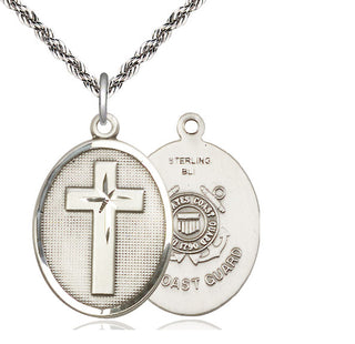 Sterling Silver Cross Coast Guard Medal Catholic Jewelry