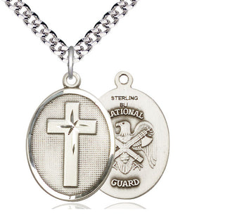 Sterling Silver Cross National Guard Medal Catholic Jewelry